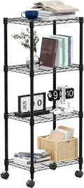 4-Shelf Adjustable Heavy Duty Steel Wire Rack, Adjustable Storage Shelving Unit with Wheel for Kitchen, Garage, Laundry Black 11.8" D x 17.7" W x 40.8" H