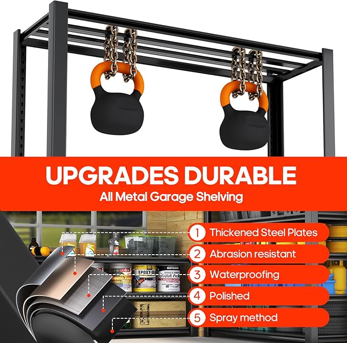 Heavy Duty 5-Tier Garage Storage Shelving Unit, Boltless Metal Rack for Garage Organization, Adjustable Freestanding Steel Shelf, Black, 76H x 60W x 24D