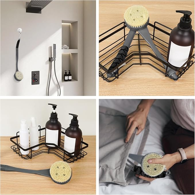 Back Brush Long Handle for Shower, 20.5” Bath Brush, Back Scrubber, Shower Body Brush with Curved Handle for Elderly Disabled, Limited Mobility, Frozen Shoulder,Men and Women