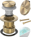 Brushed Gold Tub Drain Kit with Hair Catcher, Premium Brass Tip-Toe Bathroom Tub Drain Replacement and 2-Hole Overflow Faceplate, 11.5/16 UNC Bathtub Drain Stopper Assembly