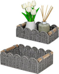 CubesLand Scalloped Edge Decor Baskets for Home, Living Room, Toilet Paper Storage Basket for Over Toilet Tank Top, Storage Shelf, Cute Small Paper Rope Baskets Both Storage&Decor, Set 2 Grey