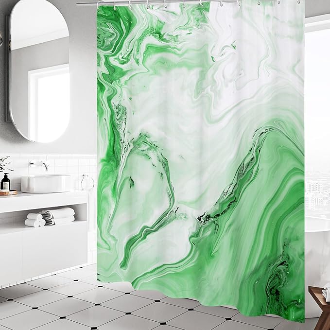 MitoVilla Emerald Green Marble Shower Curtain, Modern Ombre Fabric Cloth Shower Curtains for Luxury Bathroom Decor, Abstract Watercolor Shower Curtain, 72x72