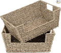StorageWorks Wicker Storage Basket for Pantry Organizers and Storage, Stackable Seagrass Pantry Baskets for Shelves, 2-Pack