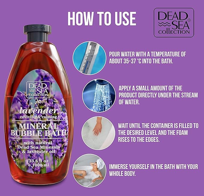 Dead Sea Collection Bubble Bath with Lavender for Women and Men - Lavender Oil and Pure Dead Sea Minerals - Nourishing and Moisturizing Skin - Pack of 2 (67.6 fl.oz)