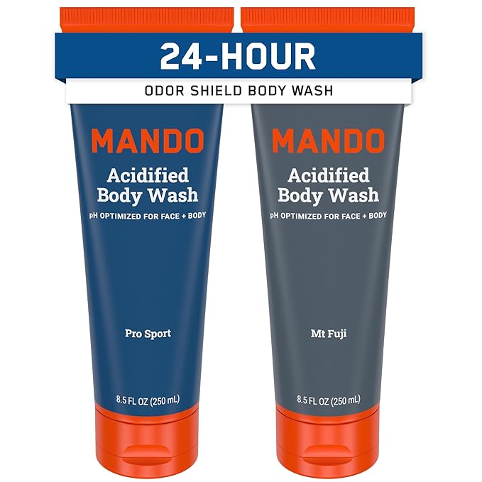 Mando Acidified Body Wash - 24 Hour Odor Control - Removes Odor Better than Soap - Formulated without SLS or Phthalates - Skin Safe - 8.5 Ounce (Pack of 2) - Pro Sport and Mt Fuji