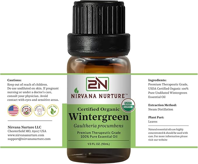 Wintergreen Essential Oil USDA Certified Organic, 100% Pure Natural Premium Grade, Undiluted