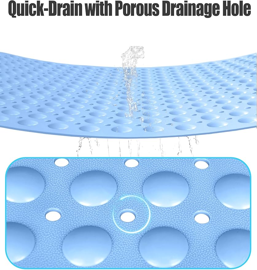Extra Large Shower Mat, Yonala 47.2 x 31.5 Inch Non Slip Shower Mats for Inside Shower with Drain Hole and Suction Cups, Soft Trimmable TPE Anti Slip Shower Mat for Walk in Shower Stall, Heavy Mat