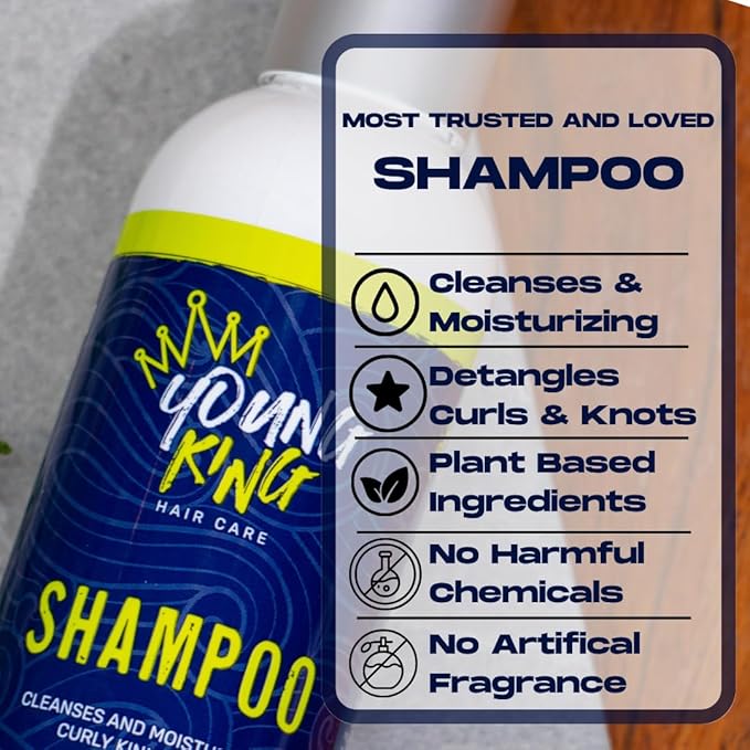 YOUNG KING HAIR CARE Kids Shampoo For Boys | Cleanse and Hydrate Natural Curls | Plant-Based and Harm-Free (4 oz)