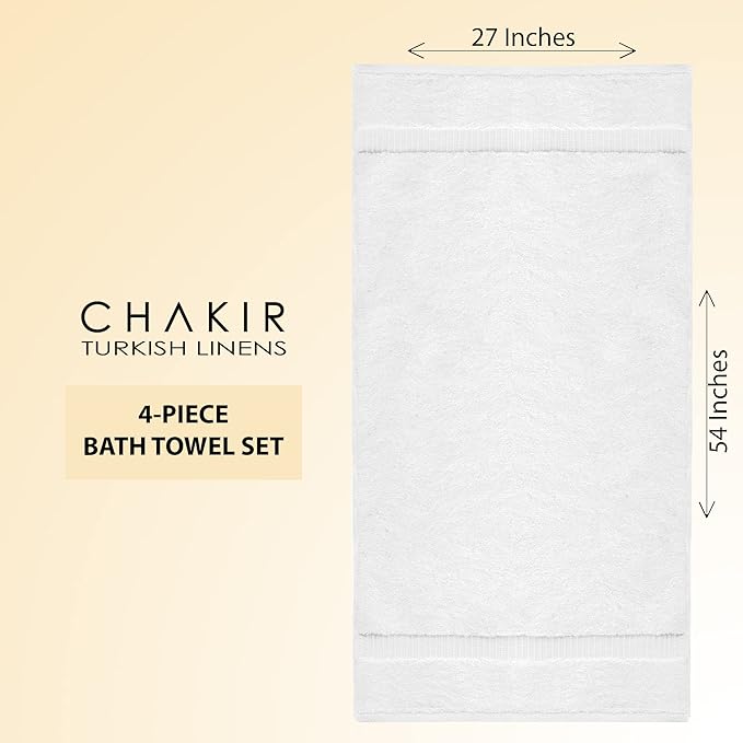 Chakir Turkish Linens 100% Cotton Premium Turkish Towels for Bathroom | 27'' x 54'' (4-Piece Bath Towels - White)