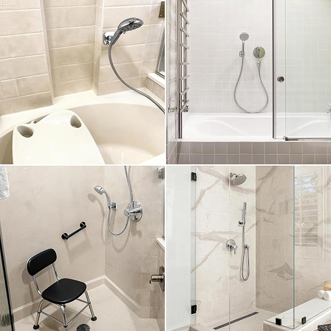 G-Promise All Metal Handheld Shower Head Holder, Adjustable Wall Mount Shower Wand Bracket, Strong Adhesive Disc Mount or Drill Installation (Matte Black)