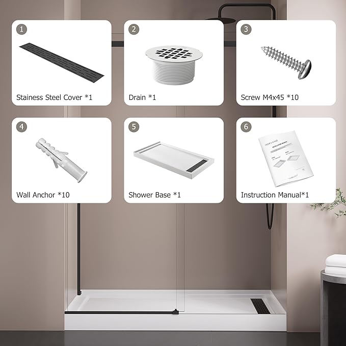 MORVANO 32 x 60 Shower Base with Right Drain and Removable Stainless Cover,Shower Pan Kit Non-Slip in White