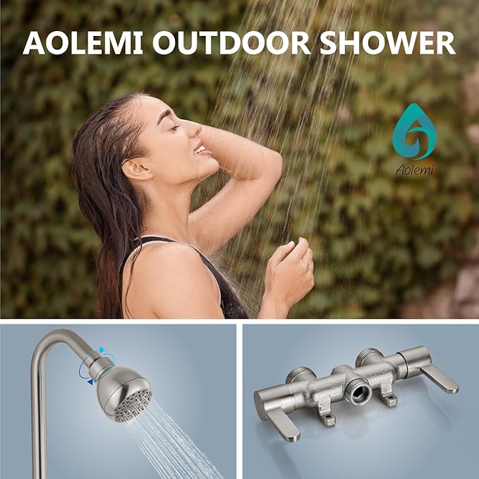 Aolemi Outdoor Shower Fixtures Kit Faucet System 3 Inch Center with Showerhead 2 Handle Exposed Shower with Brass Mix Valve Brushed Nickel