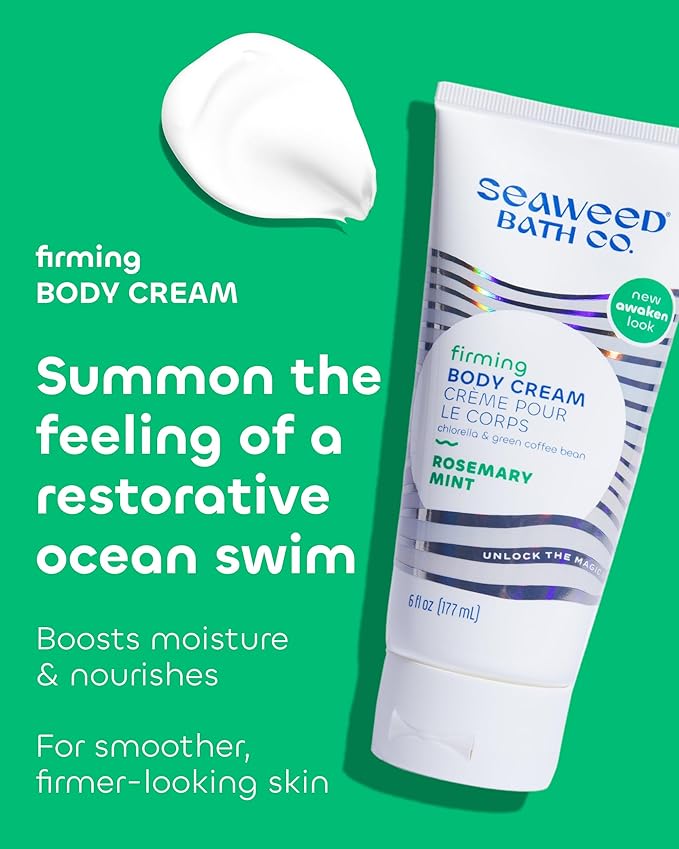 Seaweed Bath Co. Firming Body Cream - Rosemary Mint - Hydrating Hand and Body Lotion with Hyaluronic Acid - Toning Skin Moisturizer for Dry Skin - 6 oz (Pack of 2)