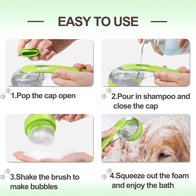Pet Bath Brush, 2 Pack Dog Bath Brush 2 in 1 Cat Shampoo Brush with Soap Dispenser Scrubber Pet Gromming Supplies for Long and Short Haired Dogs and Cats