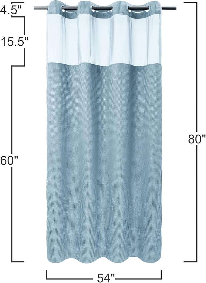 River Dream Heavyweight No Hooks Required Dotted Waffle Weave Shower Curtain with Snap in Liner -Stall 54W x 80H,Hotel Grade,Spa Like Bath Curtain,Blue
