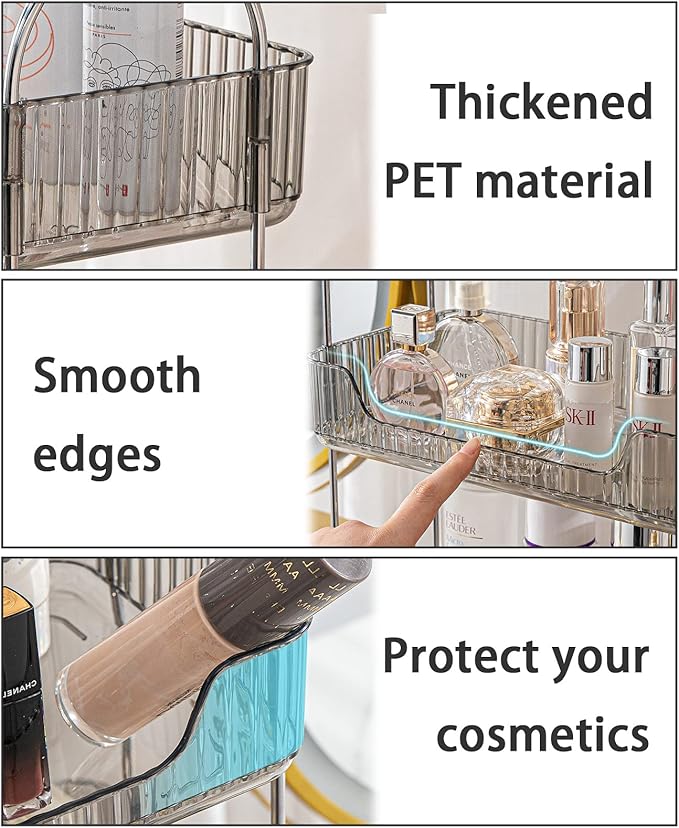 3-Tier Gray Countertop Storage - Bathroom & Kitchen Organizer, Cosmetics & Makeup Shelf, Spice Rack