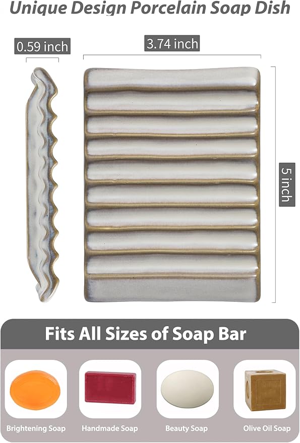 Soap Holder, Ceramic Bar Soap Dishes Soap Saver for Bathroom, Shower, Sink, Kitchen, Countertop, Bath Tub, Keep Soap Bars Dry, White