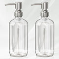 AmazerBath Soap Dispenser, 2 Pack Glass Soap Dispenser with Pump Stainless Steel, 17 Oz Hand Soap Bottles Bathroom Kitchen, Clear