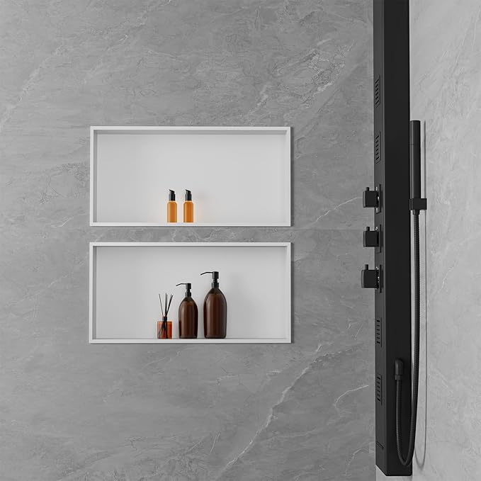 Achelous Stainless Steel Insert Shower Niche 24" X 12" NO Tile Needed, Bathroom Wall Recessed Shelf Organizer, Wall-inserted Shower Caddy, Matte White