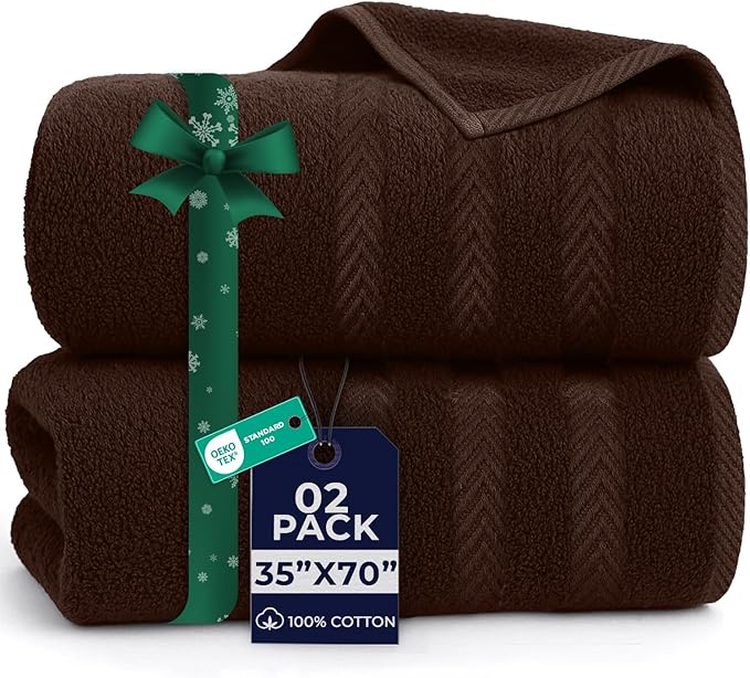 DAN RIVER 2 Pack Luxury Bath Sheets 35x70, 600 GSM, Soft & Quick Dry 100% Ring Spun Cotton Towels Ideal for Hotels, Spas, Gyms & Salons Extra Large, Brown