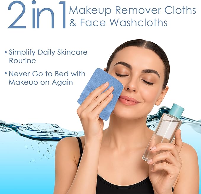 DAN RIVER 12-Pack Premium 100% Cotton Medium Blue Face Towels – Reusable Face Towel Set, Soft & Absorbent washcloths for Showering – Hand and Face Towels, 550 GSM (12x12 in)