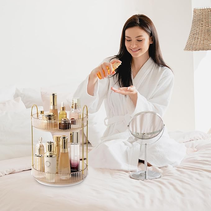 Rotating Makeup Organizer for Vanity 2 Tier,(Gold)