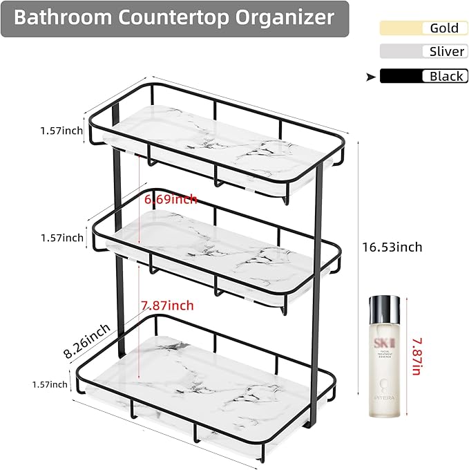 Bathroom Organizer Countertop Perfume Organizer Makeup Organizer Cosmetics Storage Display Rack Vanity Tray Dresser Stainless Steel Gold Shelf White Marble Ceramic Tray