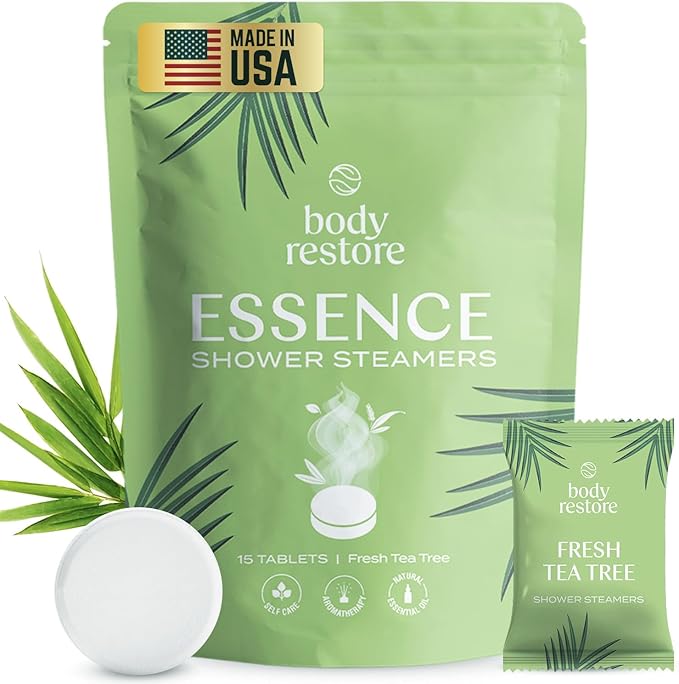 Body Restore Shower Steamers Aromatherapy 15 Pack - Christmas Stocking Stuffers, Birthday Gifts for Women, White Elephant, Relaxation, Self Care for Men - Tea Tree