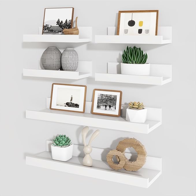 Axeman Picture Ledge Shelf, Floating Shelves for Wall Decor Storage Set of 6, 16 inch Floating Wall Mounted Shelves, Shelves with Lip for Living Room, Bedroom, Nursery, Bathroom, Kitchen, White