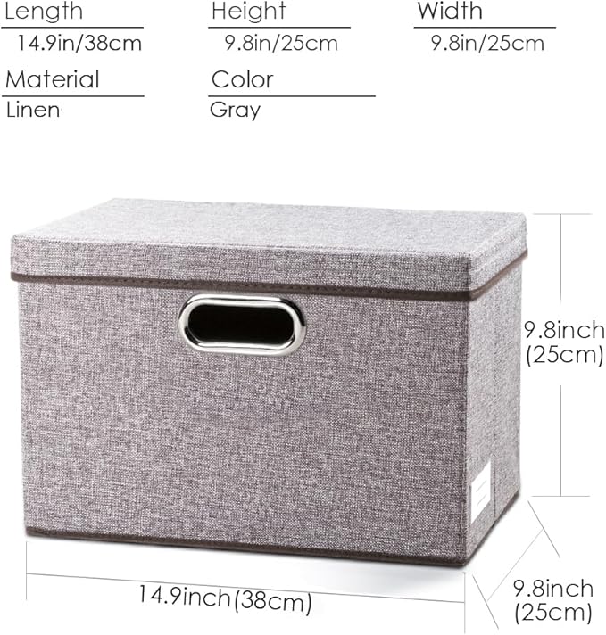 PRANDOM Collapsible Storage Containers with Lids [5-Pack] Linen Fabric Foldable Storage Bins Boxes Organizer Baskets Cube with Cover for Home Bedroom Closet Office Nursery (14.9x9.8x9.8)