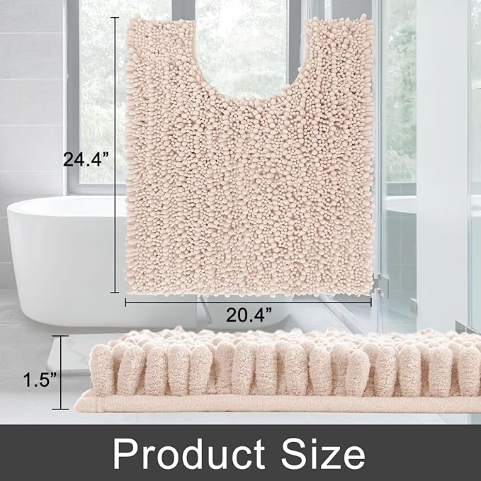 Yimobra Toilet Rug U Shaped Washable 24x20 Inch - Ultra Soft Absorbent Chenille Bath Rugs for Toilet, Quick Dry & Machine Washable, Non Slip Contour Bathroom Mat, Pinkish Beige