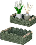 CubesLand Scalloped Edge Decor Baskets for Home, Living Room, Toilet Paper Storage Basket for Over Toilet Shelf, End Table,Shelves and More, Small Paper Rope Baskets Both Storage&Decor, Set 2 Green