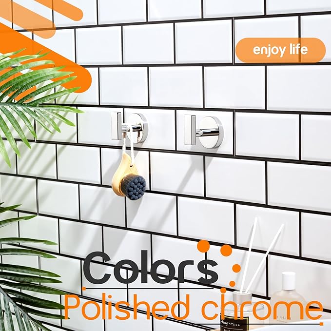 Robe Hook Polished Chrome Bath Towel Hooks Stainless Steel Wall Hooks for Bathroom Kitchen Closet Garage Door Hanger 2 Pack, AN1001CH-P2