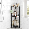 ELYKEN Corner Shower Caddy Standing, 3 Tier Rustproof Metal Shower Organizer with Soap Holder, Floor Shower Corner Shelf Rack Storage Stands with Adjustable Feet & 2 Hooks for Bathroom, Black