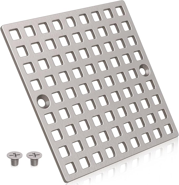3-7/8" Brushed Nickel Shower Drain Cover - Square Floor Drain Cover Replacement - Hair Catcher/Drain Strainer for Bathrooms, Showers, and Sinks - SUS304 Stainless Steel & CUPC Certified