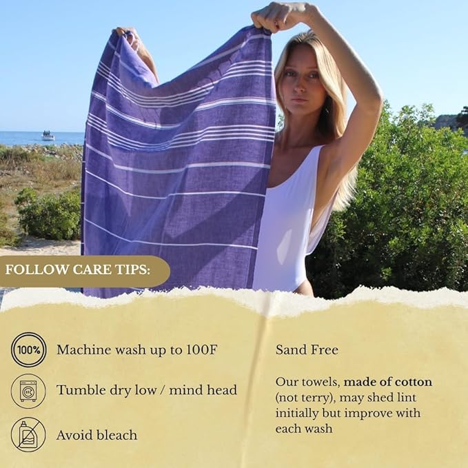 SOULMARK 100% Cotton Turkish Beach Towel with Bag - 38"x71" - 6 Pack - Made in Green & Oeko TEX Certified - Pre-Washed and Sand Free - Quick Dry and Lightweight for Travel - Made in Turkey - Purple
