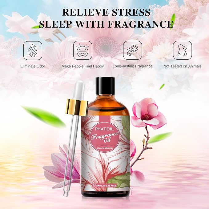 PHATOIL 3.38FL.OZ Japanese Magnolia Fragrance Oils for Aromatherapy, Essential Oils for Diffusers for Home, Perfect for Diffuser, DIY Candle and Soap Making, DIY Scented Products - 100ml