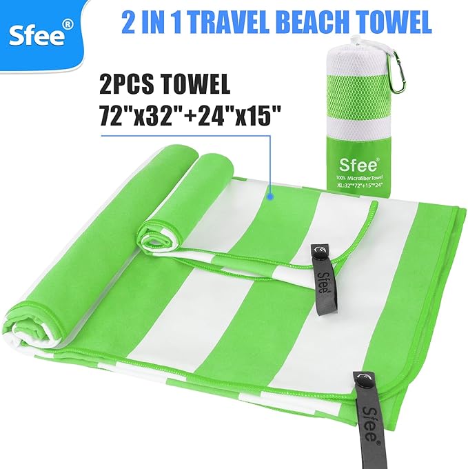 Sfee 2 in 1 Microfiber Oversized Beach Towel, Quick Dry Towel Travel Towel Camping Towel Super Absorbent Compact Lightweight Sports Gym Towels for Beach,Gym, Hiking, Pool, Backpacking, Bath, Yoga