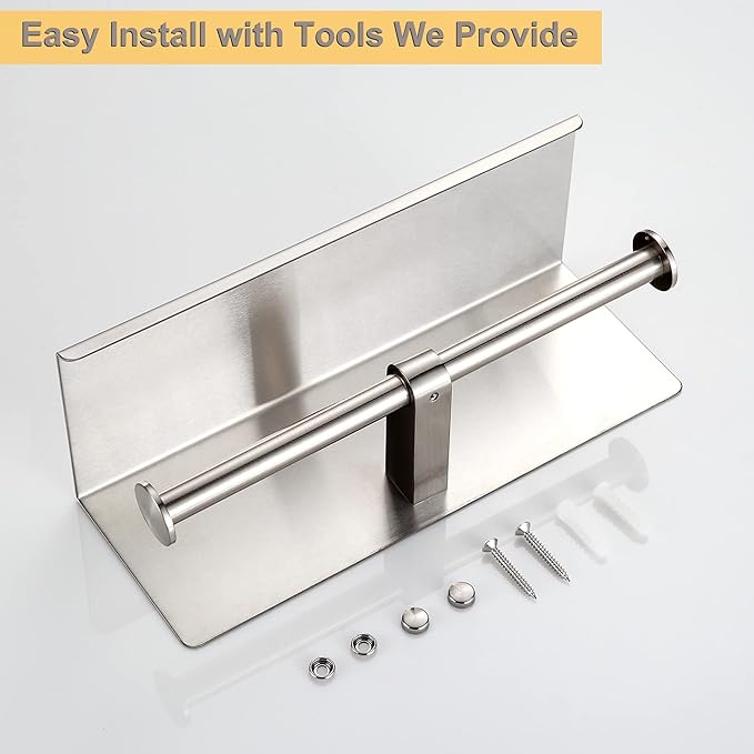 BGL Toilet Paper Holder with Shelf Brushed Nickel Double Head Toilet Tissue Roll Holder 304 Stainless Steel Wall Mount for Bathroom