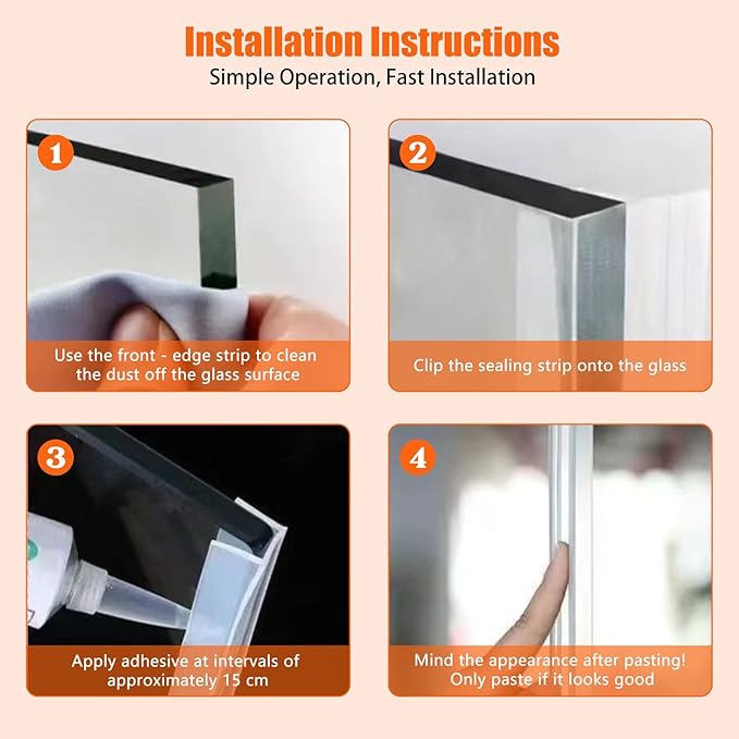 Frameless Soft Shower Door Sweep Seal Drip Rail, Glass Shower Silicone Door Seal Strip,Weatherproof Silicone Seal Fit for Glass (U Type, 6mm (1/4"))