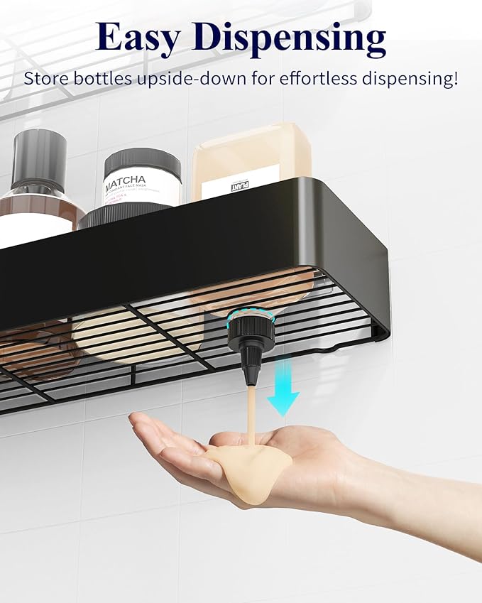 Kitsure Shower Caddy - 2 Pack Adhesive Shower Organizer, Rustproof Metal Shelves, No-Drill Bathroom Organizers and Storage, Black, XX-Large