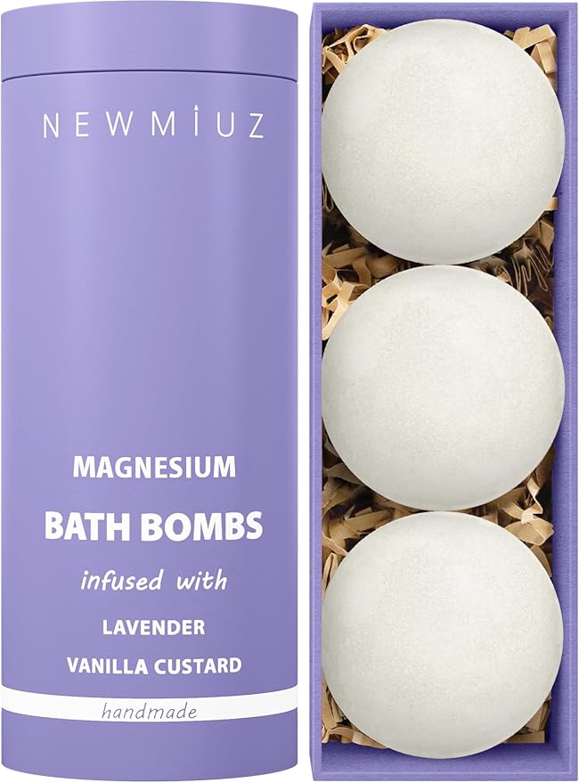 Magnesium Lavender Vanilla Luxury Fizzing Bath Bomb Sensitive Skin Formula for Relaxation Bath Moisturizing Shea Butter Stress Relief Gift for Women