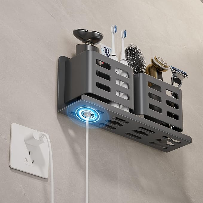 Aluminum Toothbrush Holder Self-Adhesive Hanging Bracket Shower Toothbrush Razor Holder Suitable for Toothbrush, Toothpaste, Razor and Comb etc Bathroom Storage