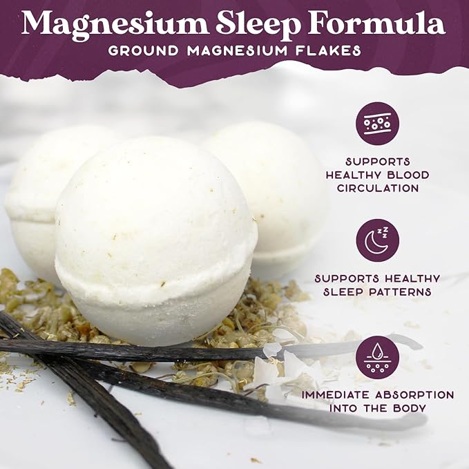 Purple Canyon Bath to Bed Natural Bath Bombs | Relaxing Sleep Support with Magnesium | Chamomile and Vanilla Scented Handmade Bath Bombs Set