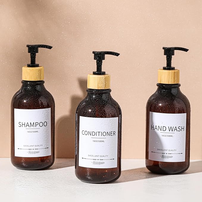 Shampoo and Conditioner Dispenser, 5Pack Refillable Dispenser Bottles,16.9oz Pump Bottles, Amber Shampoo Containers for Shower