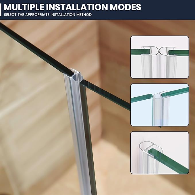 Shower Glass Door Side Seal, 2PCS 78 Inch Ultra Clear U-Shape PVC Seal Strip, for 1/2"(12mm) Thick Frameless Glass Door, to Stop Water Leakage