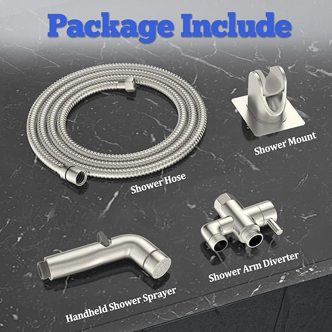 Dog Shower Attachment Metal, YDmeet Pet Shower Attachment for Fast and Clean Pet Bathing and Dog Washing, Brass Shower diverter, Adjustable Pet Shower Sprayer, 8 ft Hose and Shower Holder, Brushed