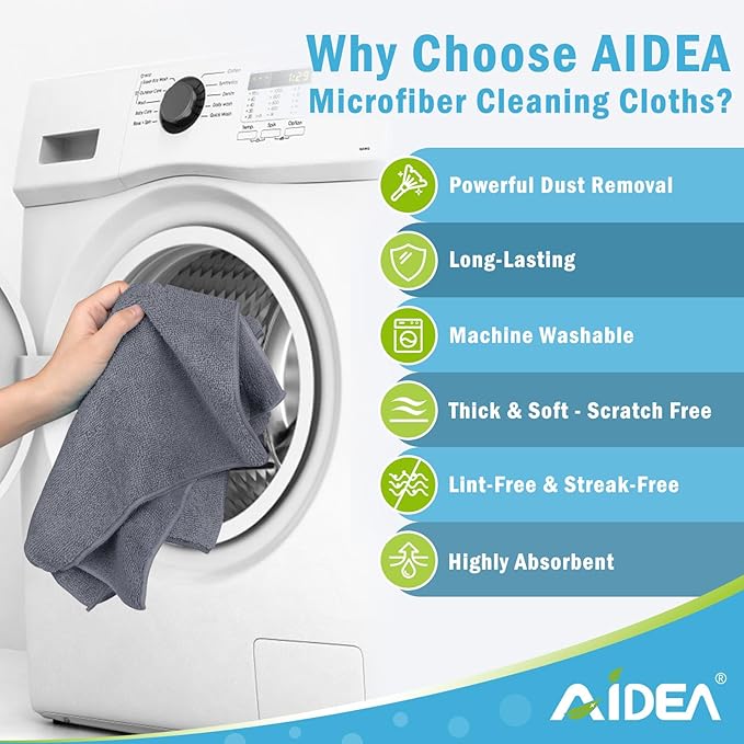 AIDEA Microfiber Cleaning Cloth-24PK, Soft Microfiber Towels for Cars, Absorbent Cleaning Rags, Lint-Free Streak-Free Wash Cloths for House, Kitchen, Window(12inx16in)