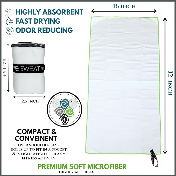 We Sweat’s (6 Pack) Microfiber Gym Towels, Silver ION Odor-Free Absorbent Fiber, Fast Drying Men & Women Workout Gear for Body Sweat, Towels, Sports Exercise Fitness Gear