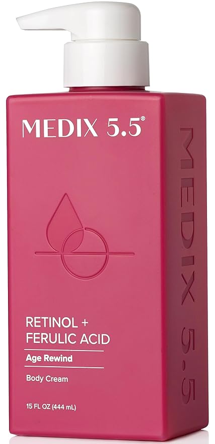 Medix 5.5 Retinol Body Lotion Firming Moisturizer | Crepey Skincare Treatment | Retinol Body Cream | Anti Aging Firming Cream For Women Targets Look Of Crepe Skin, Wrinkles, & Sagging Skin, 15 Fl Oz